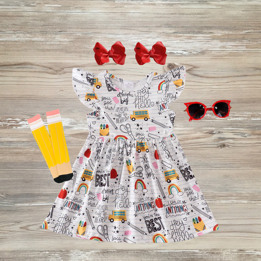 back to school dress, school print dress, back to school clothing, back to school girls cute clothes and dresses, doodle dress, back to school outfit