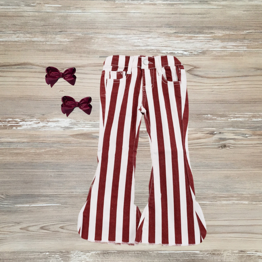 maroon and white  burgundy striped pants jeans, fall, halloween, festive kids boutique jeans, kids pants, kids outfits, trendy kids children's jeans