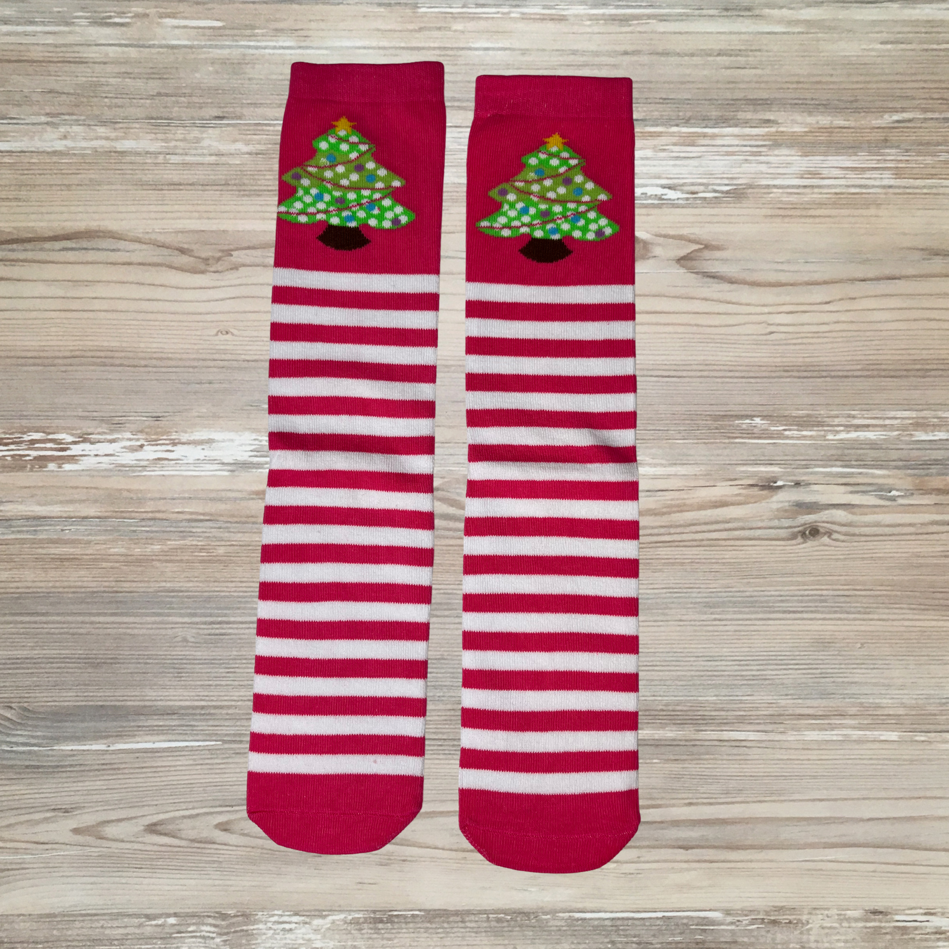 christmas tree girl socks, christmas socks, knee high socks, cut fun holiday socks