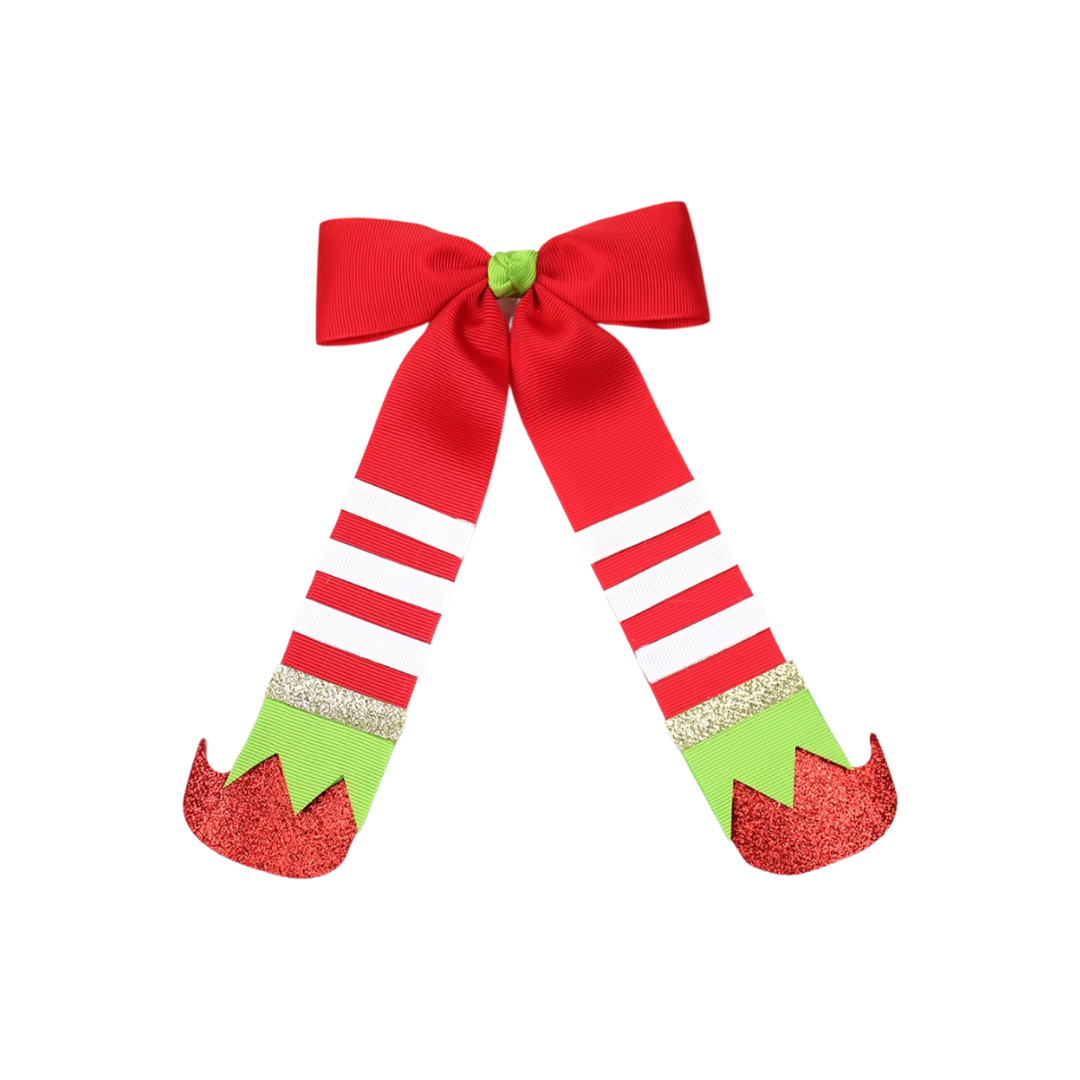 girls christmas elf hair bow, elf on the shelf hair bow, santa's little helper, elf hair bow, trendy christmas hair bows, online kids boutique