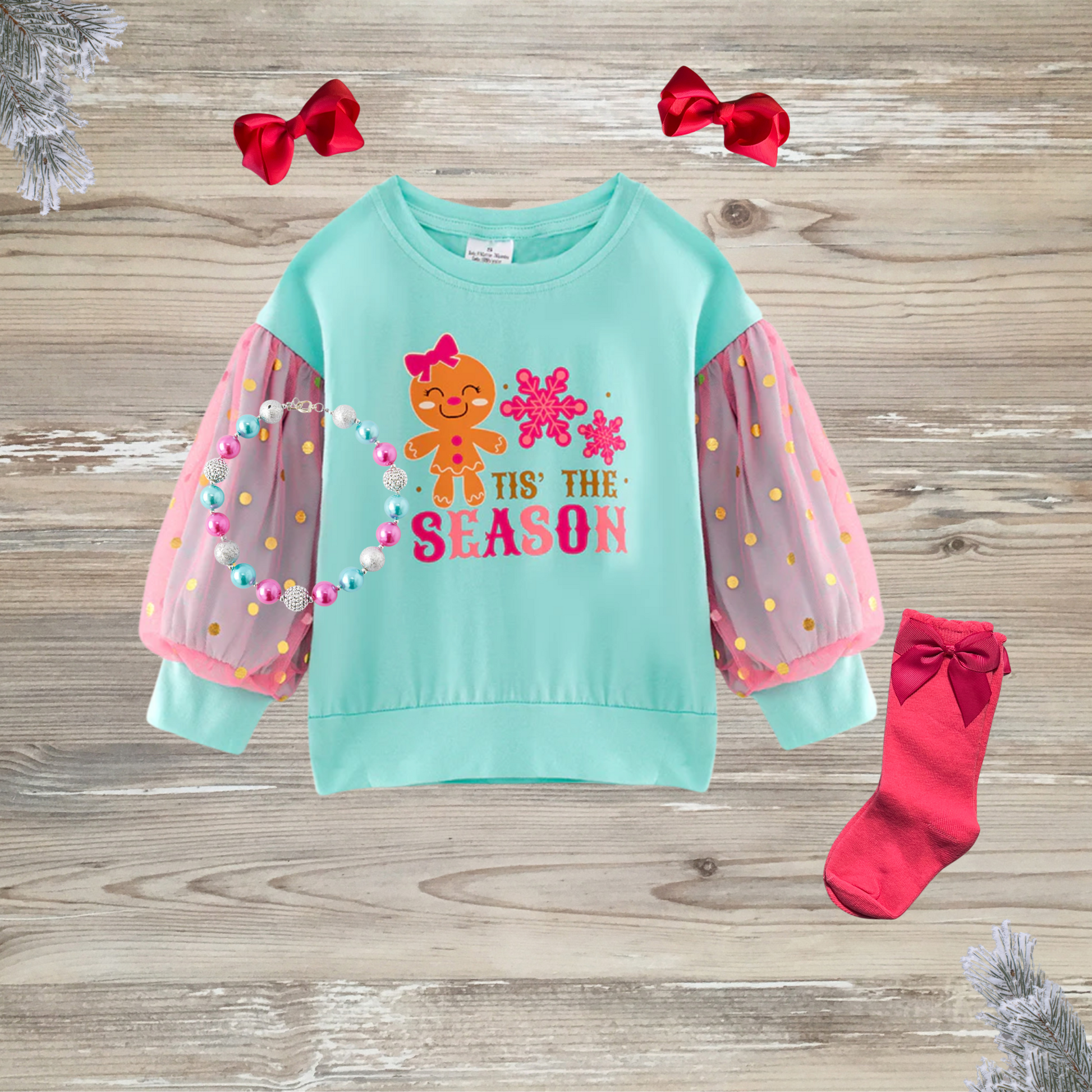 tis the season girl's christmas top, gingerbread girl festive shirt for christmas, online kids boutique christmas outfits and clothes cute gingerbread girl