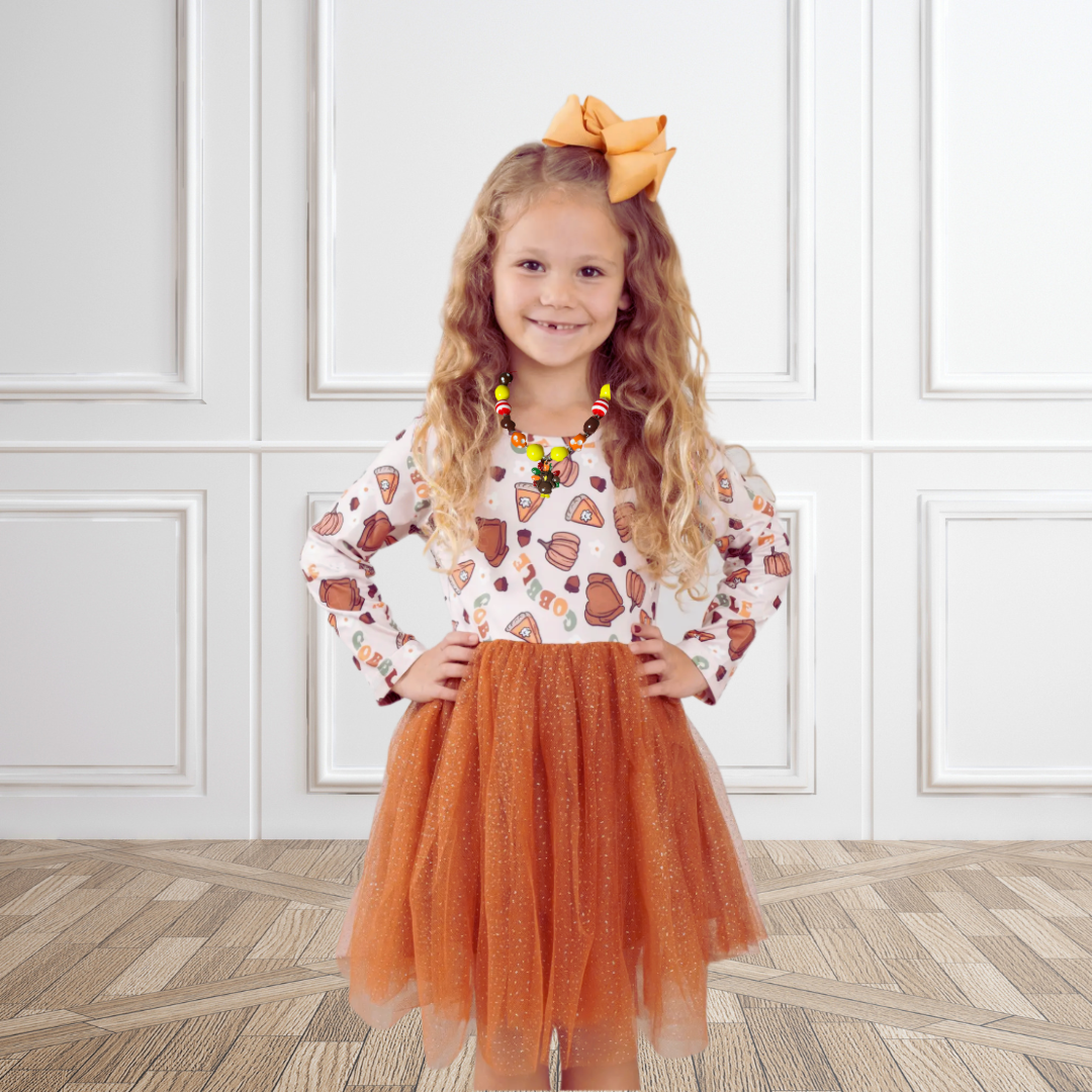 girls thanksgiving outfit dress, gobble thanksgiving kids dress, thanksgiving kids dress gobble til you wobble holiday style, boutique clothes