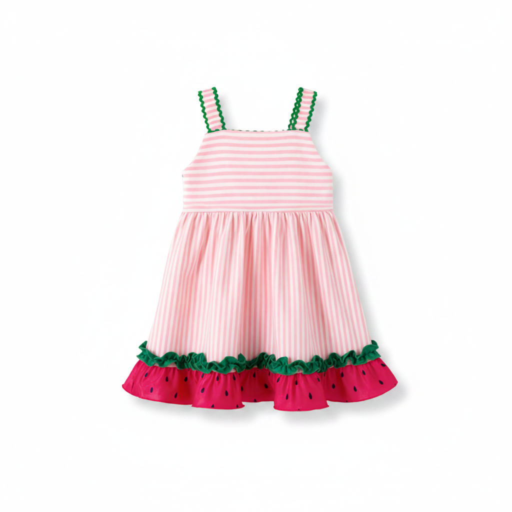Girls Pink Striped Watermelon Sundress