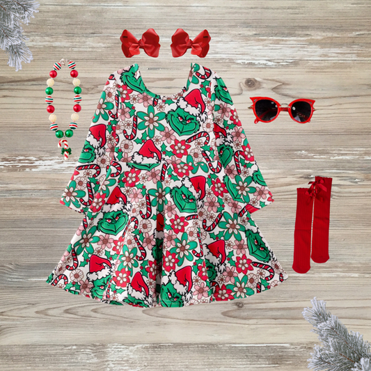 grinch dress, girls chrismas dress, grinch dress, kids grinch dress, kids christmas clothes, kids christmas dress, kids christmas fashion, christmas style, kids online boutique, grinch vibes