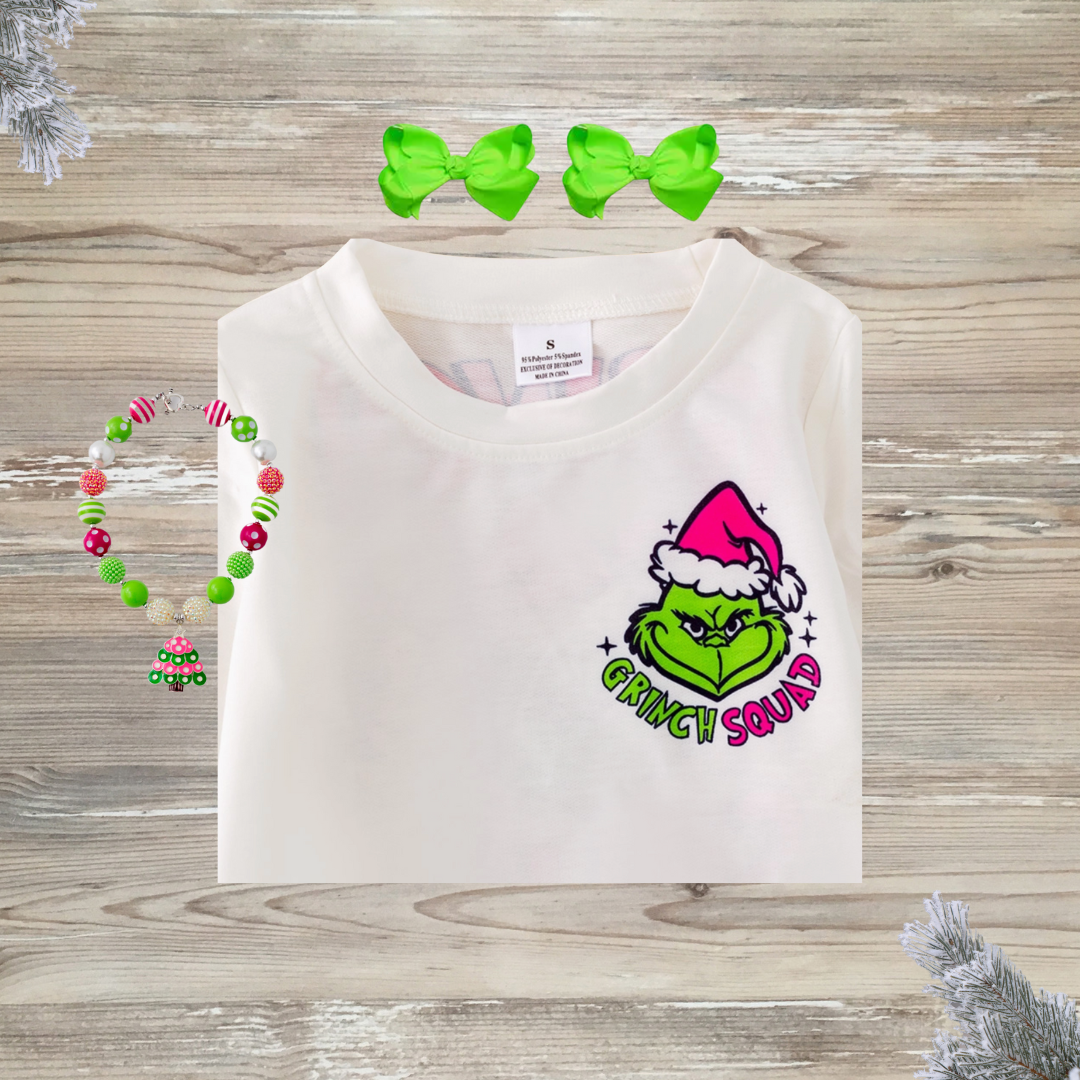 grinch top, girls chrismas shirt, pink grinch top, kids grinch shirt, kids christmas clothes, kids christmas shirt, kids christmas fashion, christmas style, grinch squad