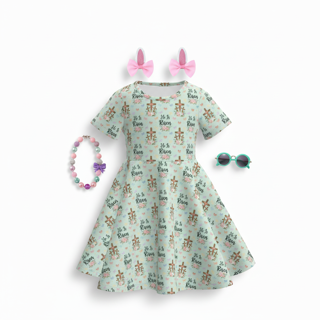 Girls "He Is Risen" Easter Floral Cross Dress