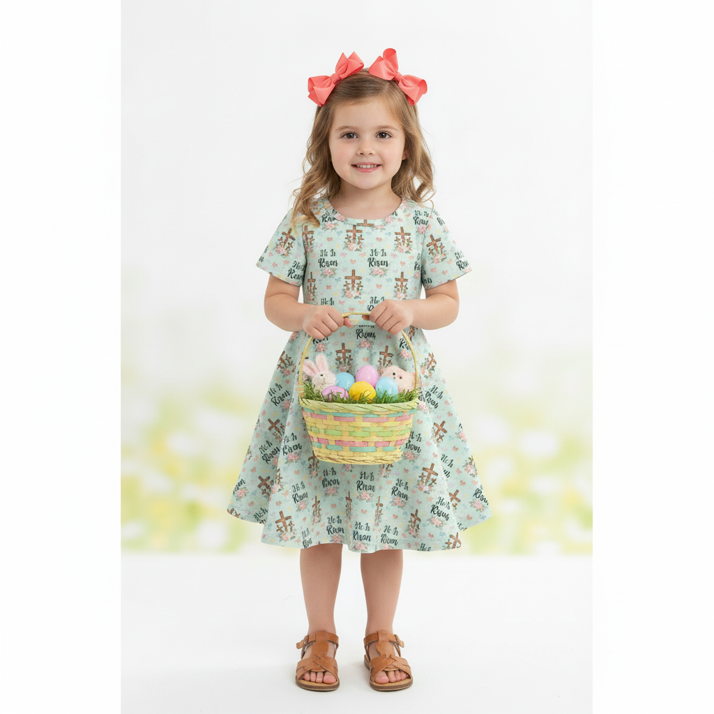 Little girl's mint green Easter dress featuring "He Is Risen", floral crosses, and butterflies

Girls Easter Dress, He Is Risen Outfit, Religious Kids Clothing, Floral Cross Dress, Mint Green Toddler Dress, Sunday Best Girls, Christian Easter Apparel, Girls Church Dress, Spring Floral Dress for Girls, easter sunday dress, kids online boutique clothing for Easter