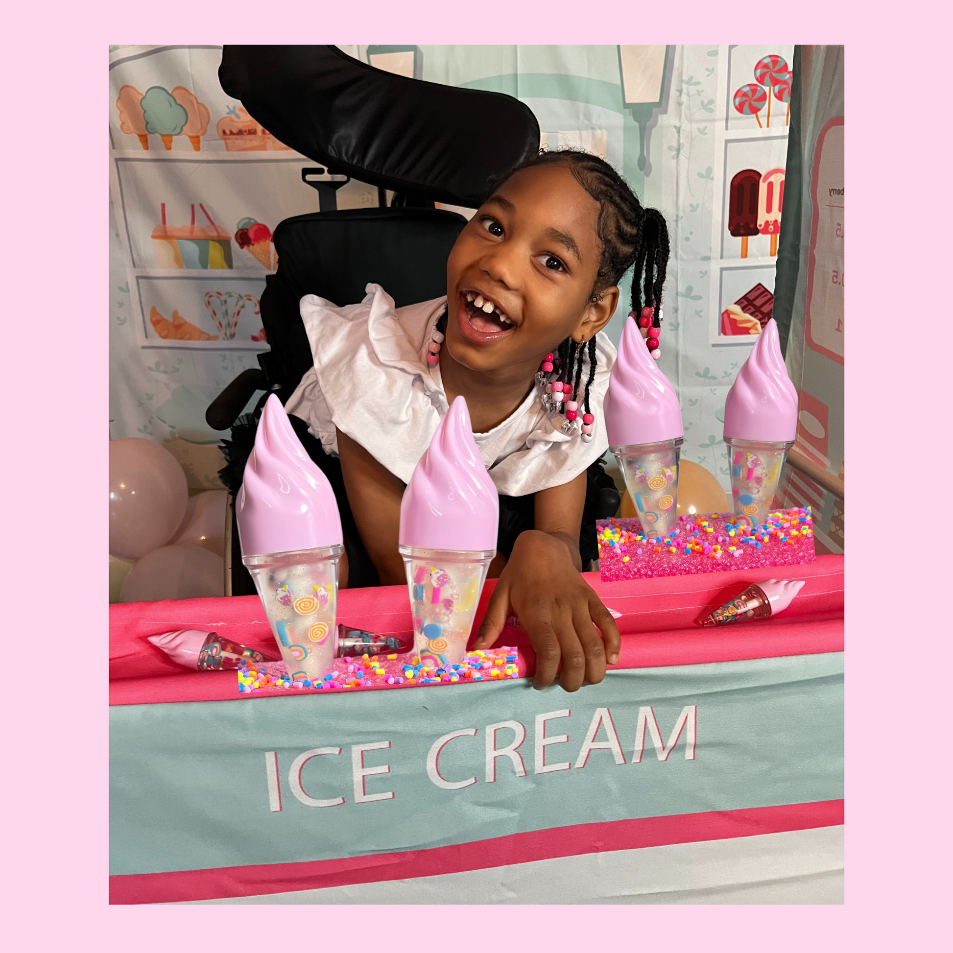 ice cream lip gloss, kids lip gloss vegan lip gloss natural lip gloss fun lip gloss kids lip gloss disability awareness, kids with disabilities 