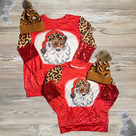 santa, black sant shirt, matching santa top, black santa claus, african american santa claus, mommy and me,  black santa christmas top, inclusive santa, inclusive chritstmas, african american sant top 