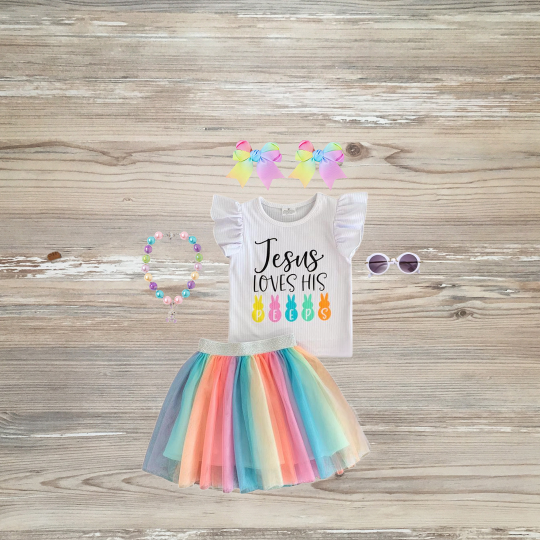 jesus loves his peeps, easter tutu skirt set, jesus loves his peeps, peeps easter kids outfit