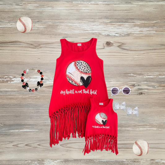 my heart is on that field baseball tank top, mommy and me matching tank tops, baseball top, softball tank top, mommy and me fashion mama and mini tops, kids boutique 