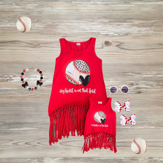 my heart is on that field baseball tank top, mommy and me matching tank tops, baseball top, softball tank top, mommy and me fashion mama and mini tops, kids boutique 
