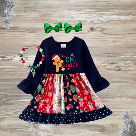 gingerbread man dress, oh snap gingerbread dress, christmas dress, christmas print dress
