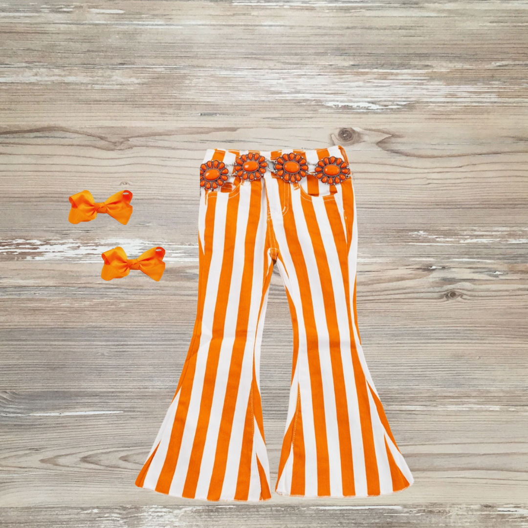 Orange and white striped pants jeans, fall, halloween, festive kids boutique jeans, kids pants, kids outfits, trendy kids children's jeans