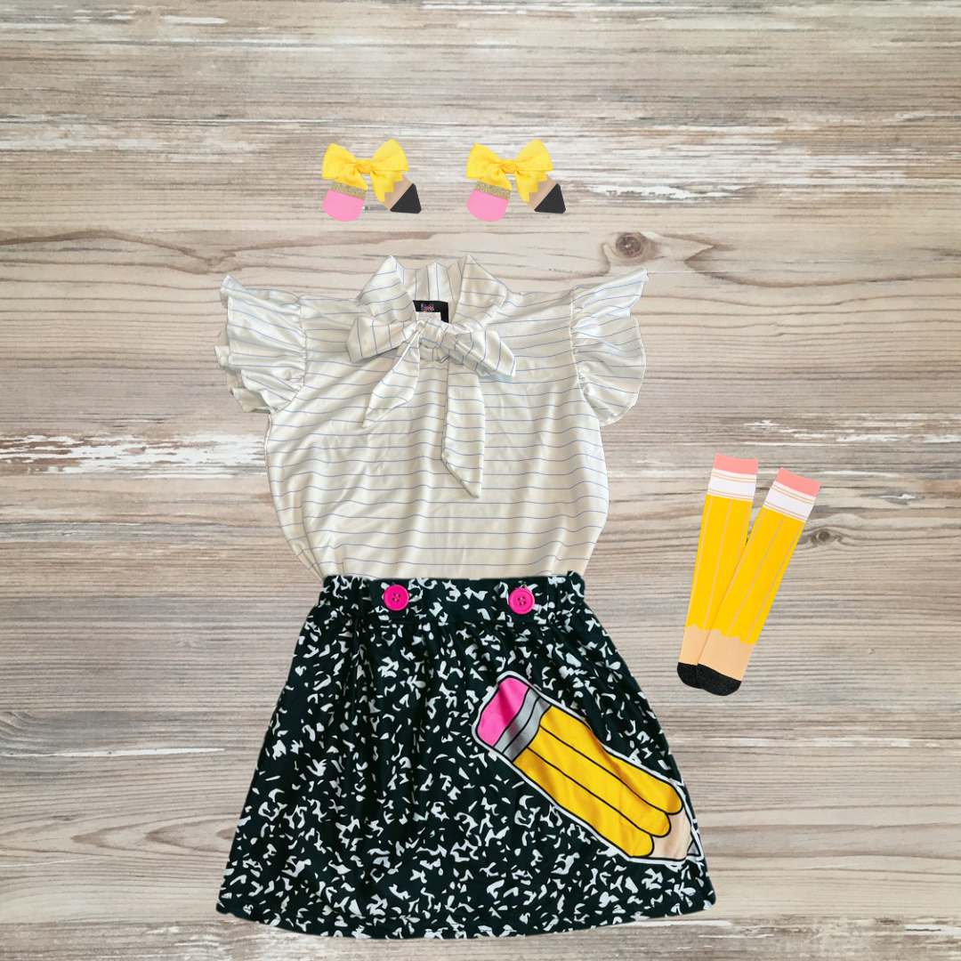 composition notebook skirt set notebook skirt set back to school skirt pencil skirt back to school uniform back to school outfit for girls kids online boutique clothing pencil outfit, back to school girls outfit, kids online boutique clothing