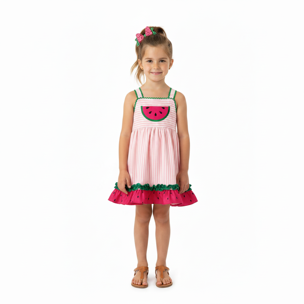 Girls Pink Striped Watermelon Sundress