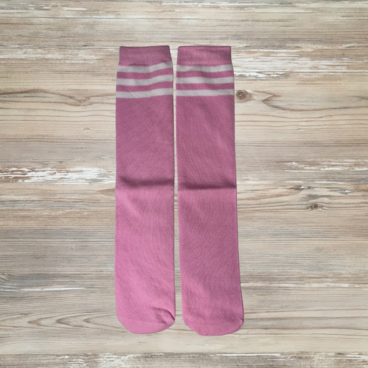pink stripe socks, girls pink knee high socks, cute fun girl socks