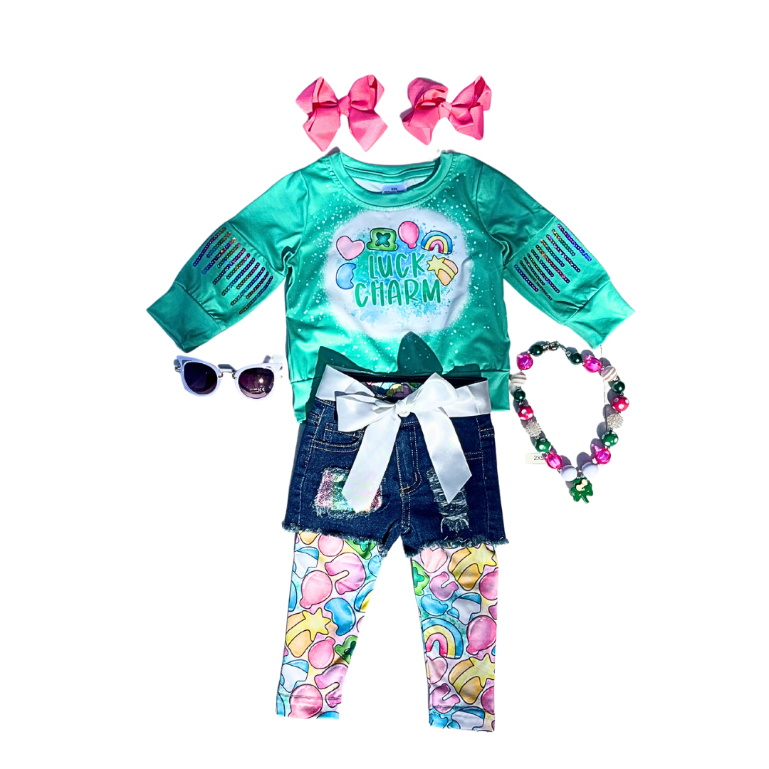 Girl's Lucky Charm Legging & Denim Short Set