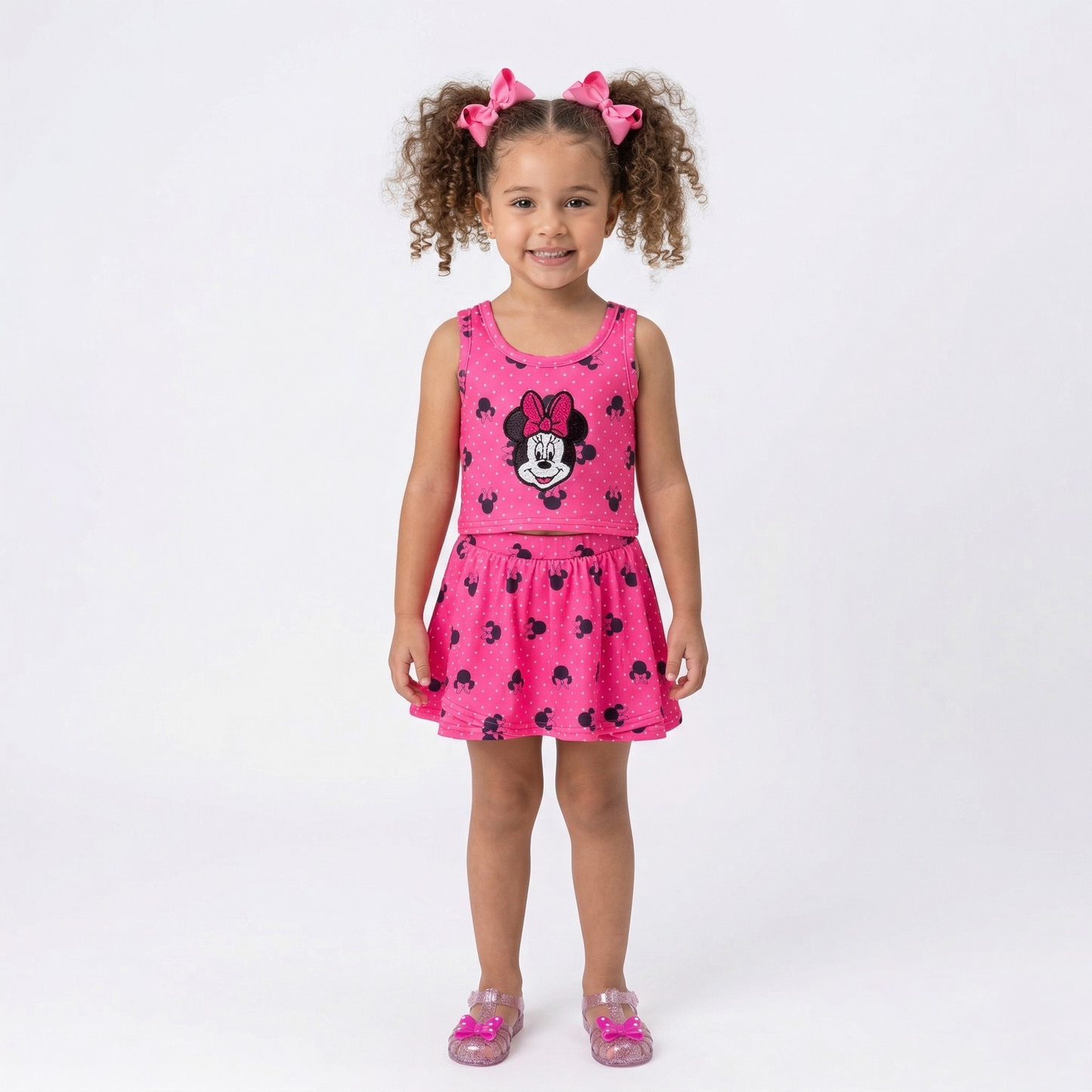 outfit for disney theme park, minnie mouse girls outfit, minnie mouse short set, Minnie Mouse skort set tiered skort disney character outfit for girls, online kids boutique disney clothing, pink Minnie Mouse outfit
