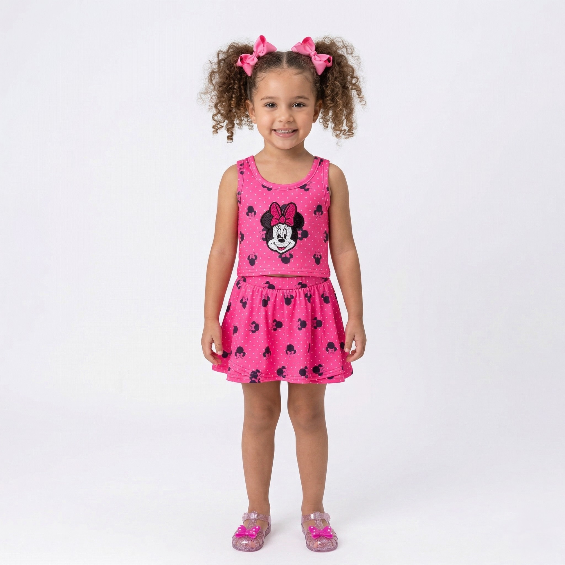 outfit for disney theme park, minnie mouse girls outfit, minnie mouse short set, Minnie Mouse skort set tiered skort disney character outfit for girls, online kids boutique disney clothing, pink Minnie Mouse outfit