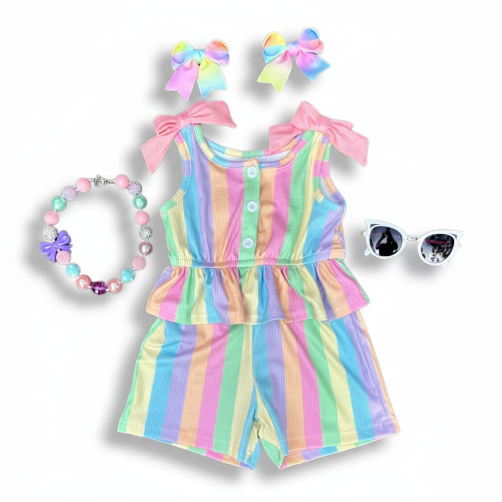 Girl's Rainbow Pastel Peplum Romper