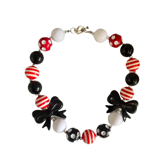 Red, White, & Black Bow Necklace