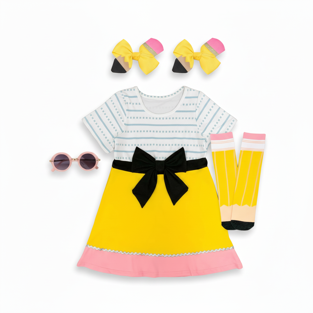 pencil dress, back to school dress, composition dress, notebook dress, notebook paper dress, pencil bow dress, pencil back to school clothes, kids boutique clothes 