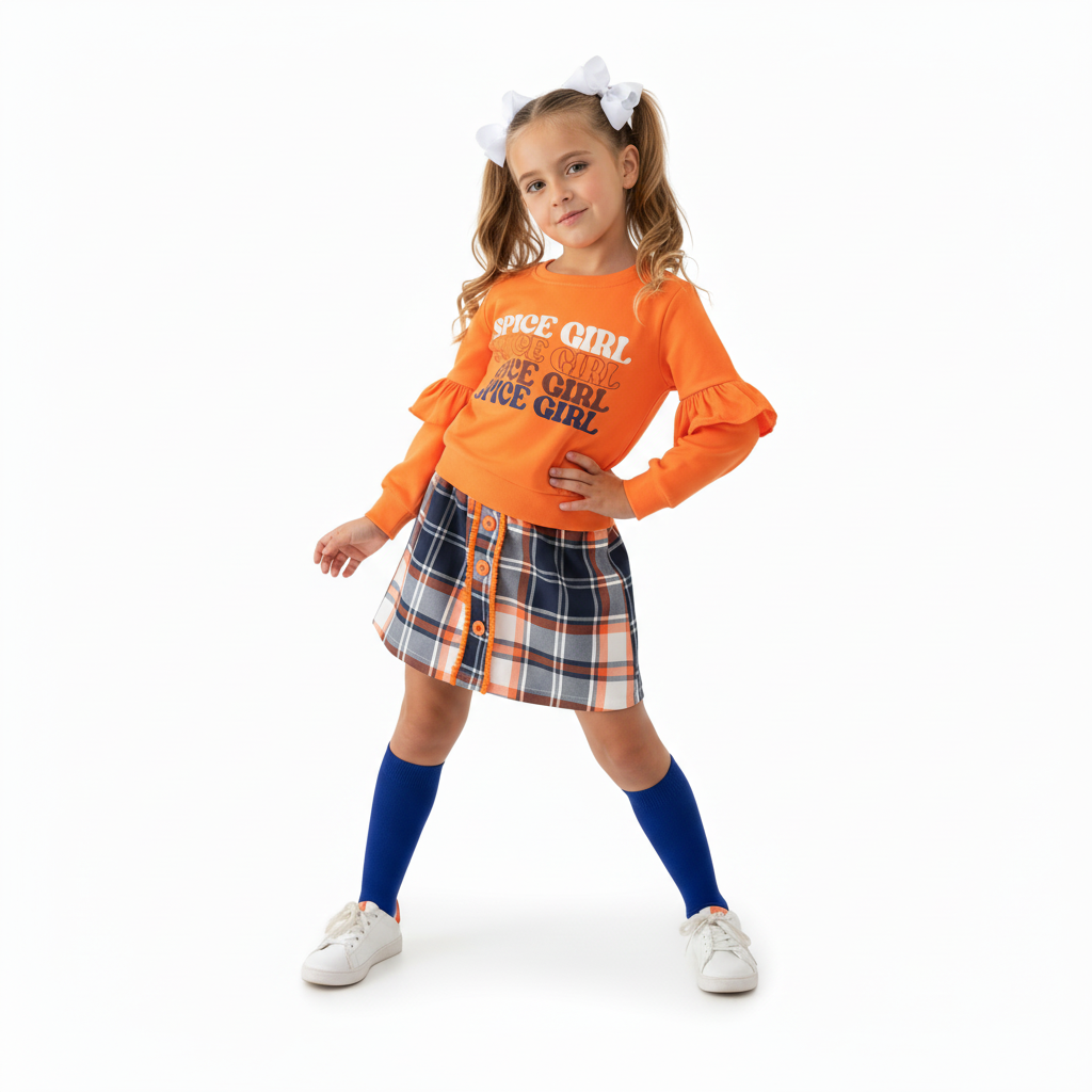 spice girl fall set, spice girl skirt set, fall skirt set, kids boutique clothing, disability awareness, pumpkin spice, girls outift, online kids boutique clothing 