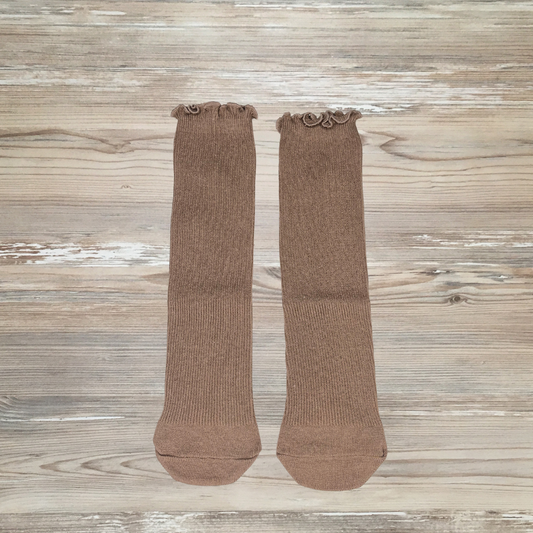 girls tan lettuce socks, tan socks, girls boutique socks, kids cute socks