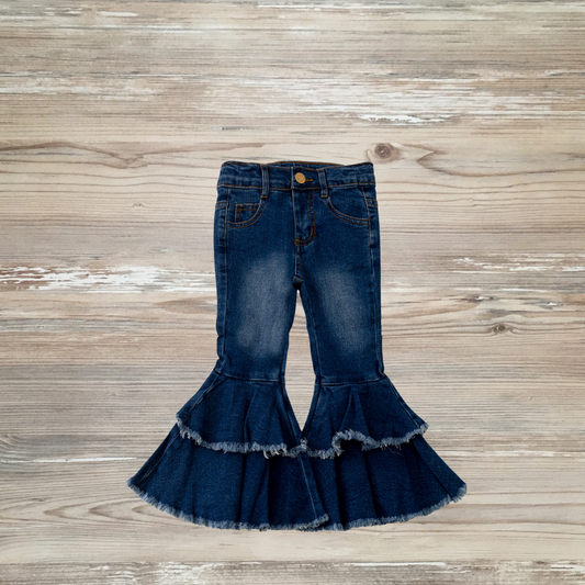girls double layered flare bell bottom jeans, girls jeans, boutique jean for kids, them jeans, layered jeans bell bottom jeans, them jeans