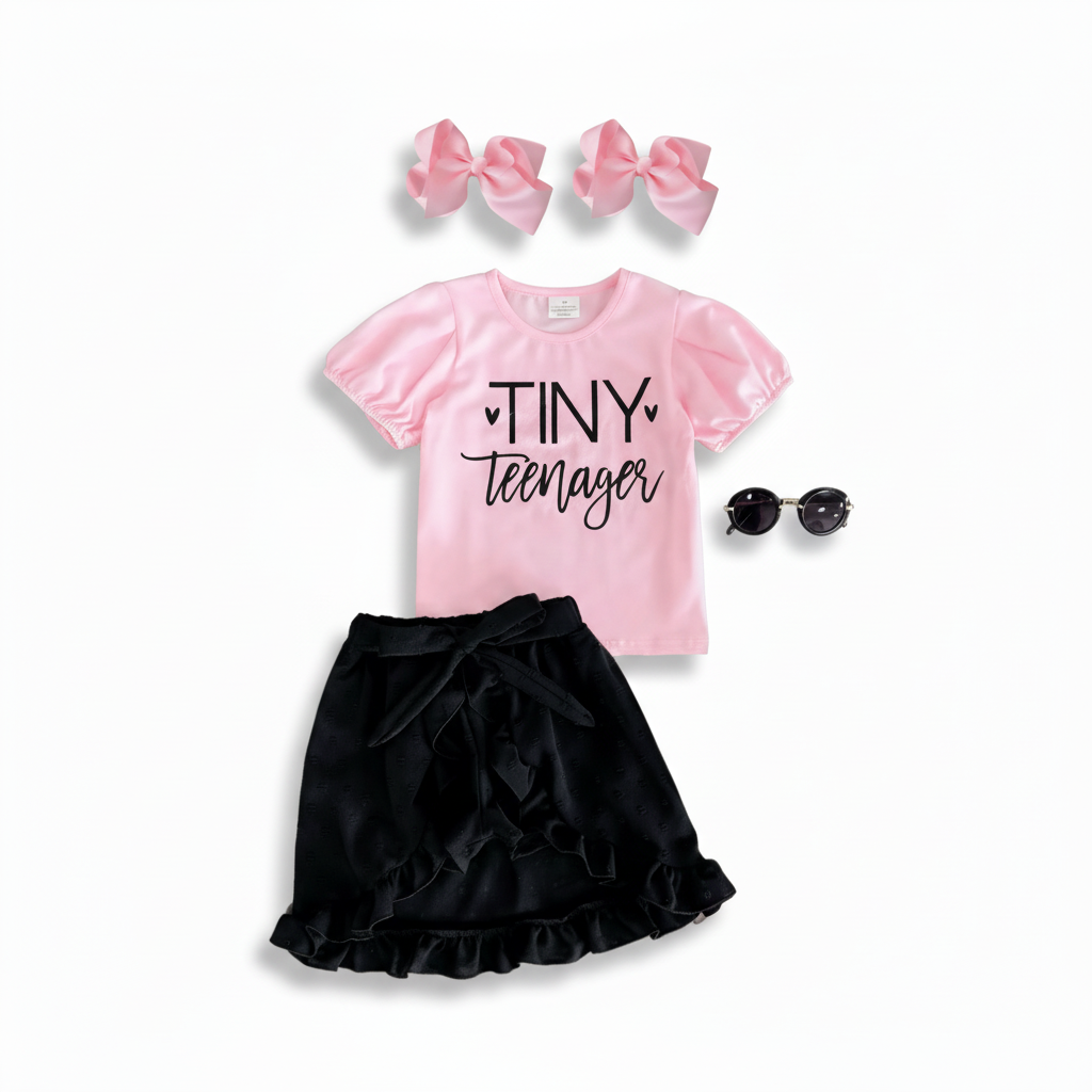 tiny teenager outfit, tiny teenager girls outfit, tiny teenager skort set, tiny teenager skirt set, tiny teenager pink set, tiny teenager kids outfit, baby and kids online boutique