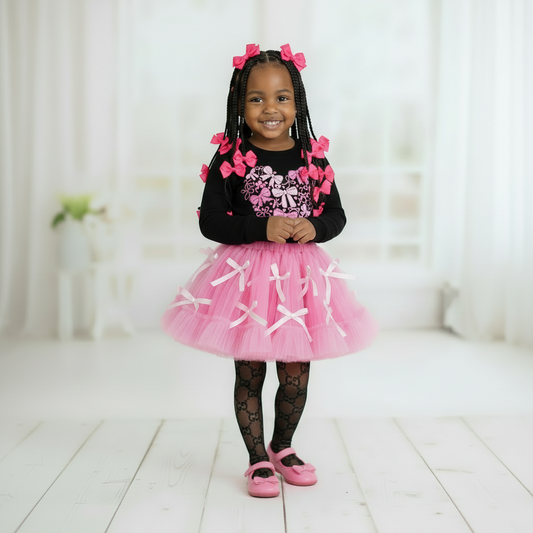 girl's valentine outfit, skirt outfit, valentine bow outfit for girls, pink bow outfit for girls valentines day, tulle skirt, kids online boutique valentine's day clothes trendy croqeutte bow valentines day outfit 